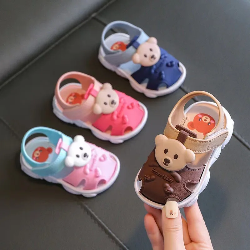 Обувь для мальчиков, детская обувь унисекс, Сандалии для мальчиков, Сандалии для девочек, повседневная детская летняя обувь на плоской подошве с мультяшным медведем, 1 год 2-3 года 3