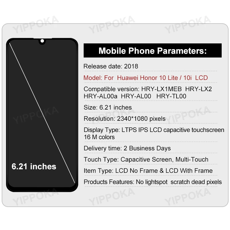 HRY-LX1 HRY-LX1MEB HRY-LX2 ЖК-дисплей Оригинальный Для Huawei Honor 10 Lite Дисплей С Сенсорным Экраном В сборе Замена для Honor 10i LCD 1