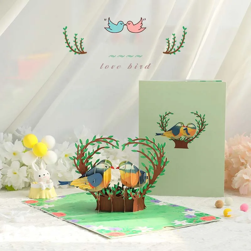 3D Набор поздравительных открыток Lovebirds, написанных от руки, Принадлежности для поздравительных открыток на свадьбу, День Рождения, для детей, Мальчиков и девочек 0