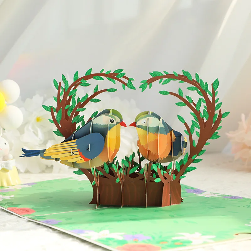 3D Набор поздравительных открыток Lovebirds, написанных от руки, Принадлежности для поздравительных открыток на свадьбу, День Рождения, для детей, Мальчиков и девочек 2