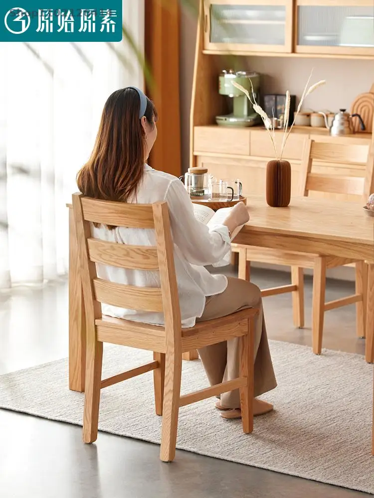 Обеденный стул из массива дерева в японском стиле, дубовый стул, скандинавский современный минималистичный обеденный стол и кресло, обеденный стол и стул 3