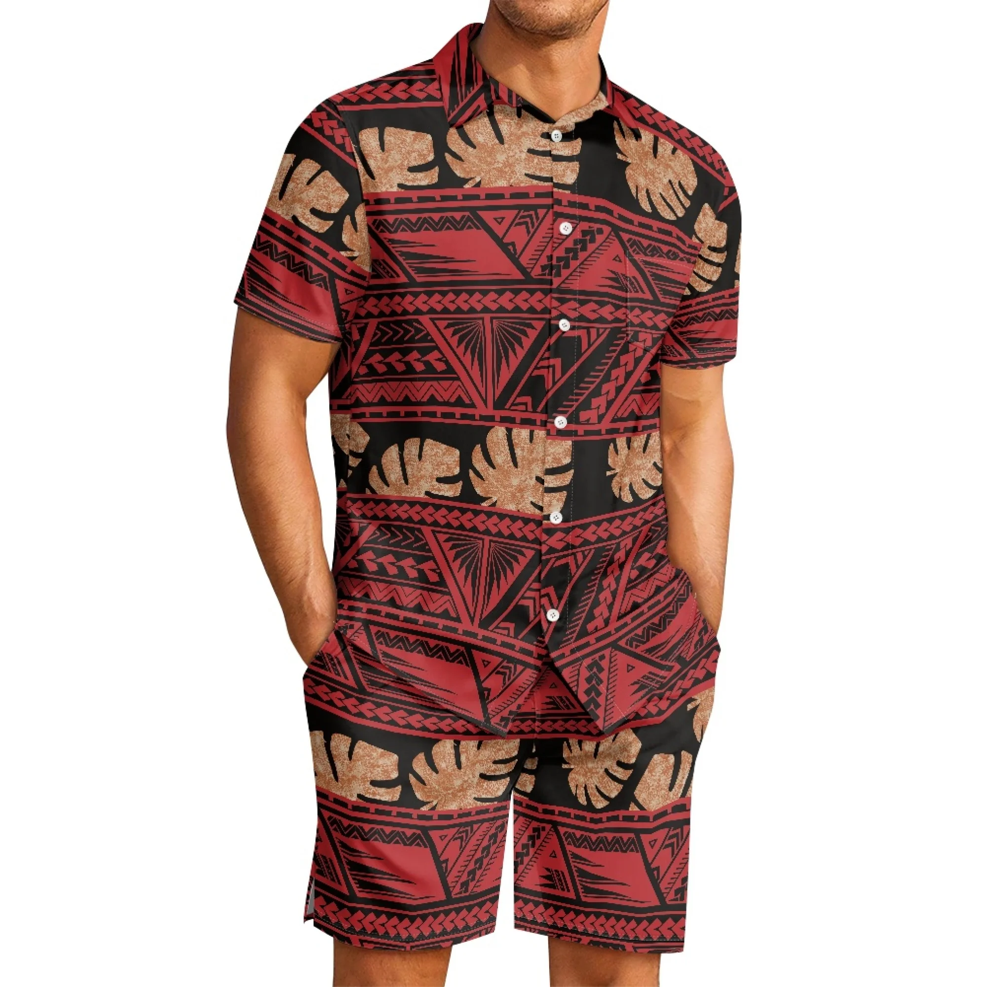 Мужской костюм для пляжного отдыха в Полинезии, повседневная рубашка, шорты, гавайский купальник с рисунком на заказ, рубашка для солнечных ванн для вечеринки 1