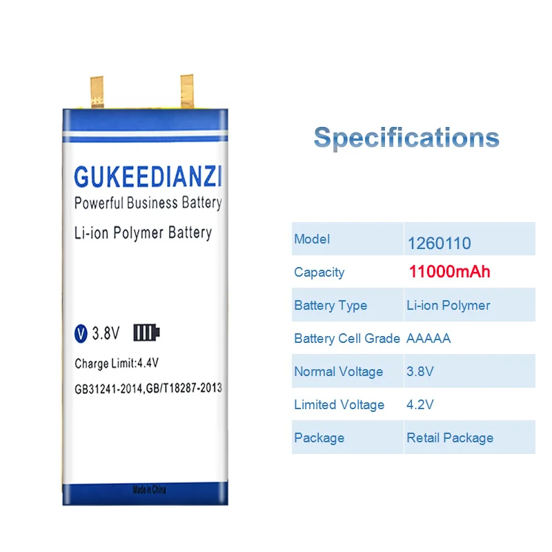 Аккумулятор GUKEEDIANZI большой емкости 1260110 11000mAh для игрушечного блока питания GPS ноутбука походных фонарей Diy Bateria 2