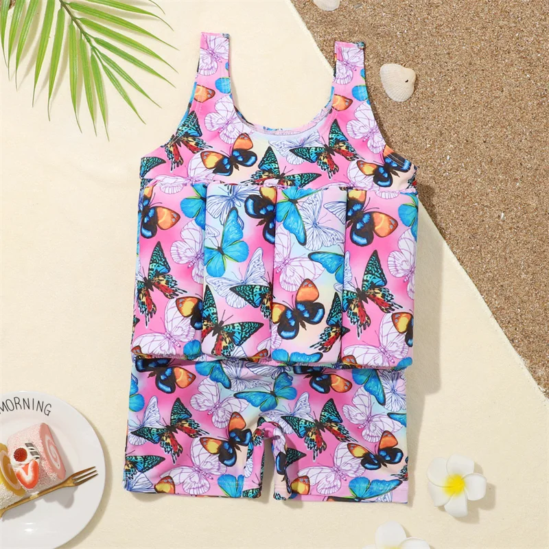 Детский плавающий костюм для малышей, плавающий купальник с бабочкой для девочек, Съемные плавучие палочки, Летняя пляжная одежда для девочек 1
