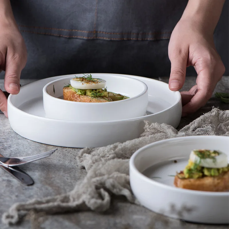 1шт Белая керамическая посуда Креативная Западная тарелка для еды Тарелка для завтрака Тарелки для выпечки тортов Nordic Wind Plate Керамическая тарелка Диск 1