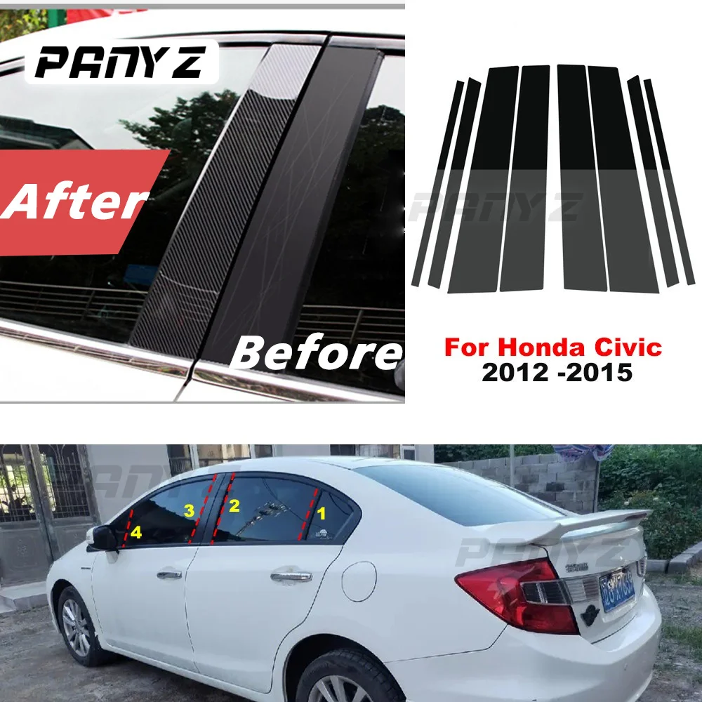 8 шт. Накладка на стойки дверей и окон автомобиля для Honda Civic 2012 2013 2014 2015 Аксессуары для наклеек на колонны BC 0