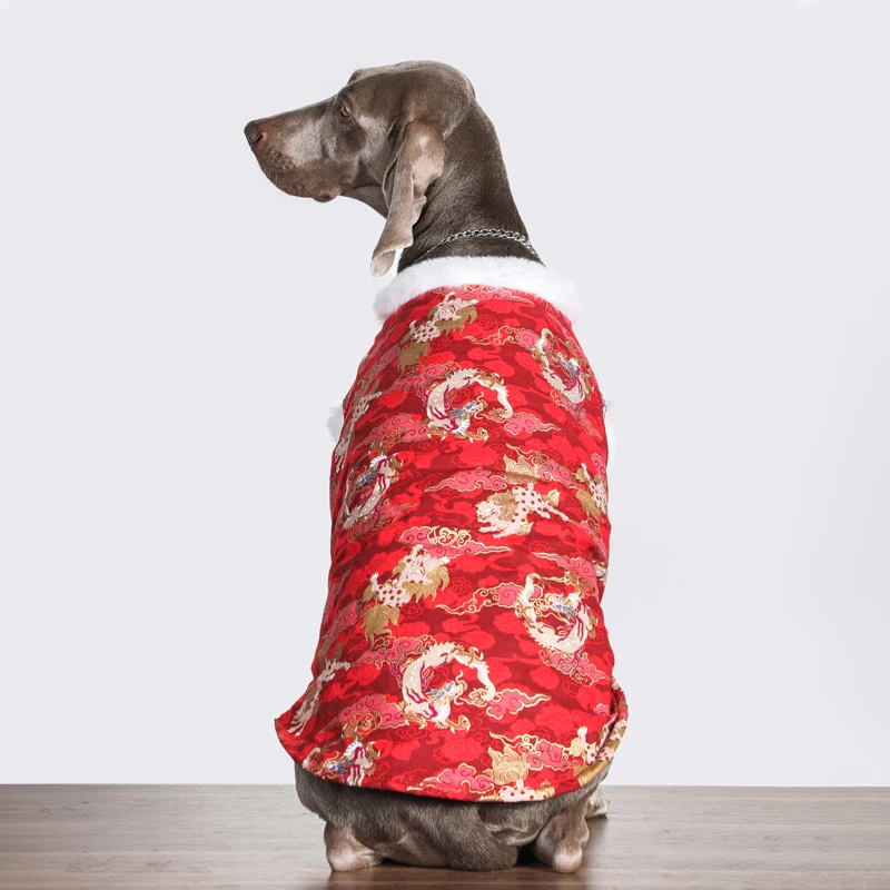 Одежда для собак на китайский Новый год, костюм Тан, Весенний фестиваль Чонсам, Одежда для больших домашних животных, пальто для собак породы Хаски Лабрадор Золотистый Ретривер 5