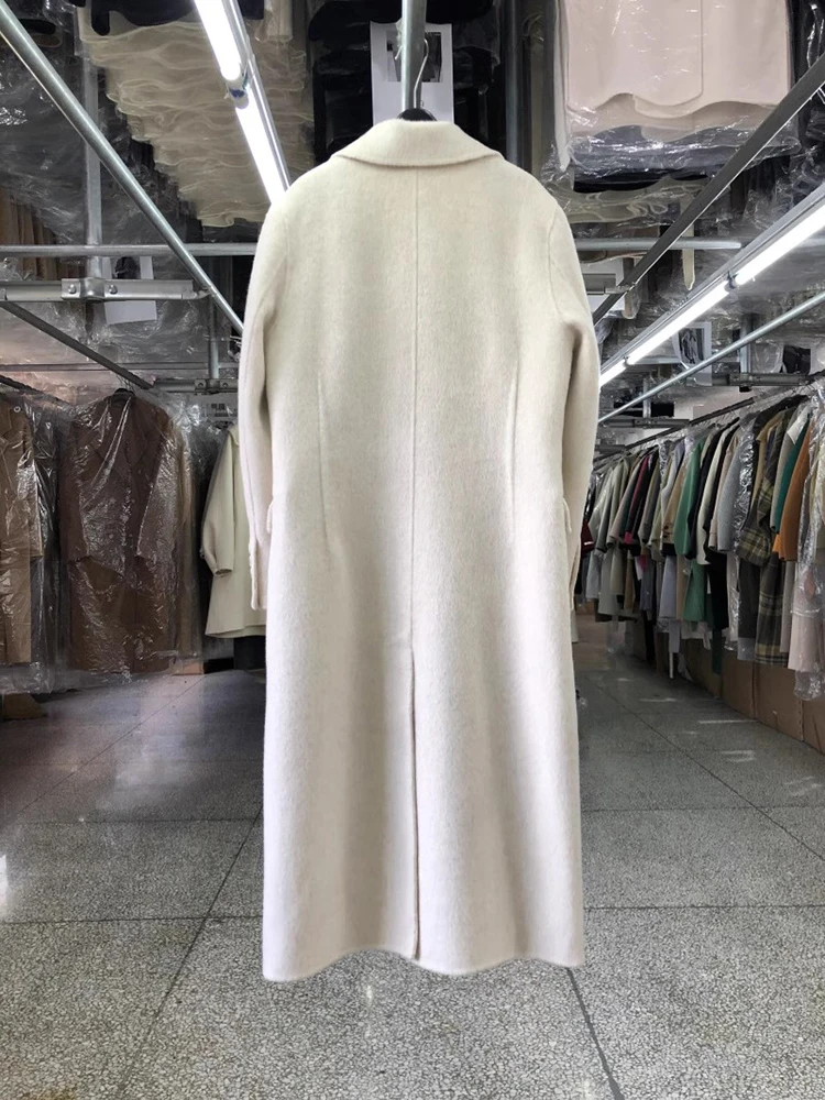Двубортное Длинное пальто из 100% шерсти, женская Корейская модная элегантная зимняя куртка 2023 г. 1