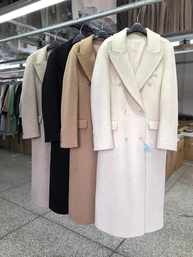 Двубортное Длинное пальто из 100% шерсти, женская Корейская модная элегантная зимняя куртка 2023 г. 2