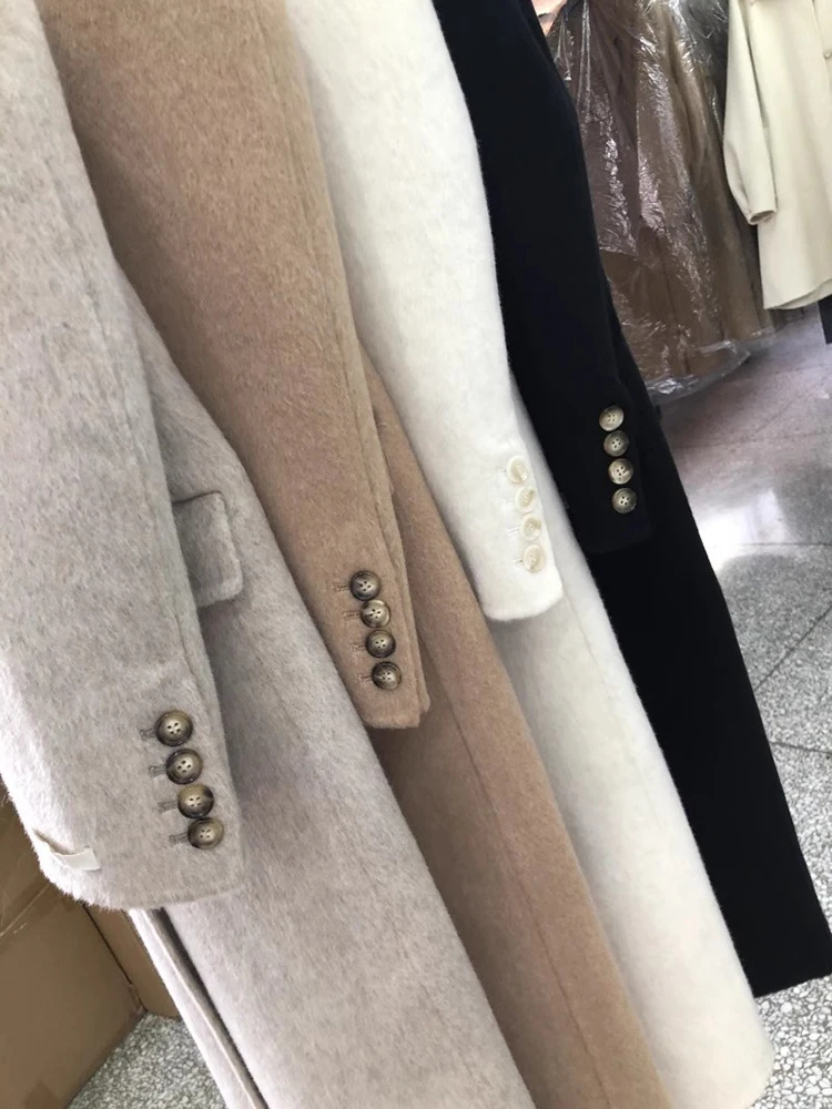 Двубортное Длинное пальто из 100% шерсти, женская Корейская модная элегантная зимняя куртка 2023 г. 3