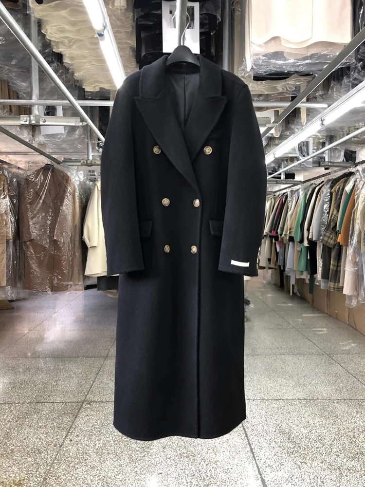 Двубортное Длинное пальто из 100% шерсти, женская Корейская модная элегантная зимняя куртка 2023 г. 5