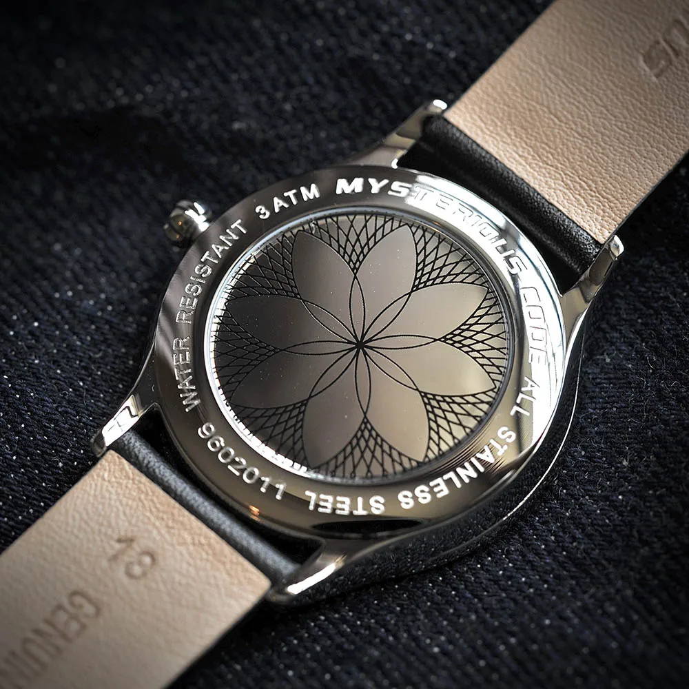 36 мм таинственный код со временем на спине серия Модный швейцарский кварцевый механизм Кожаный ремешок Унисекс, инкрустированный камнем, водонепроницаемый Reloj 4