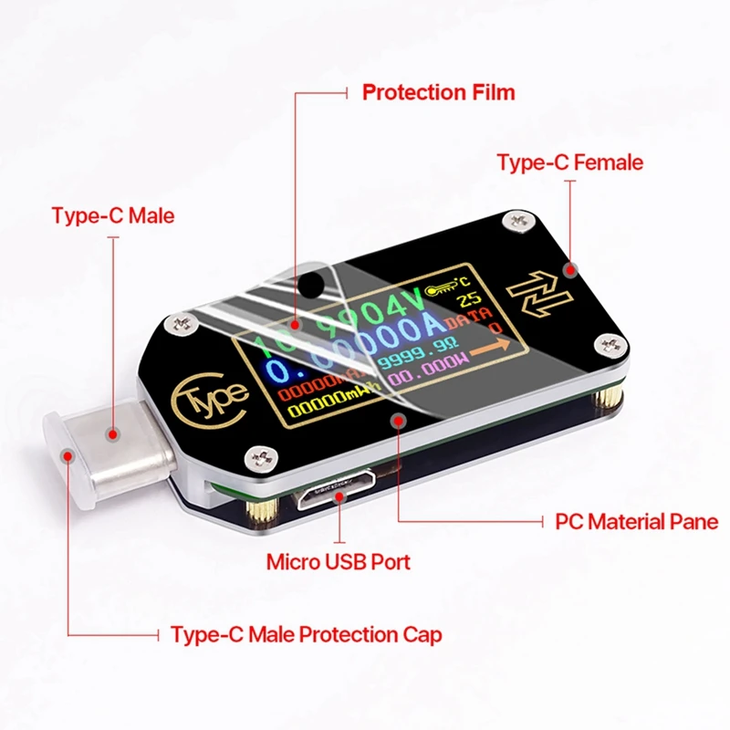 Rd Tc66 Type-C Pd Триггер USB Вольтметр Амперметр Напряжение 2-Полосный Измеритель Тока Мультиметр Зарядное Устройство Pd Аккумулятор USB Tester1 3