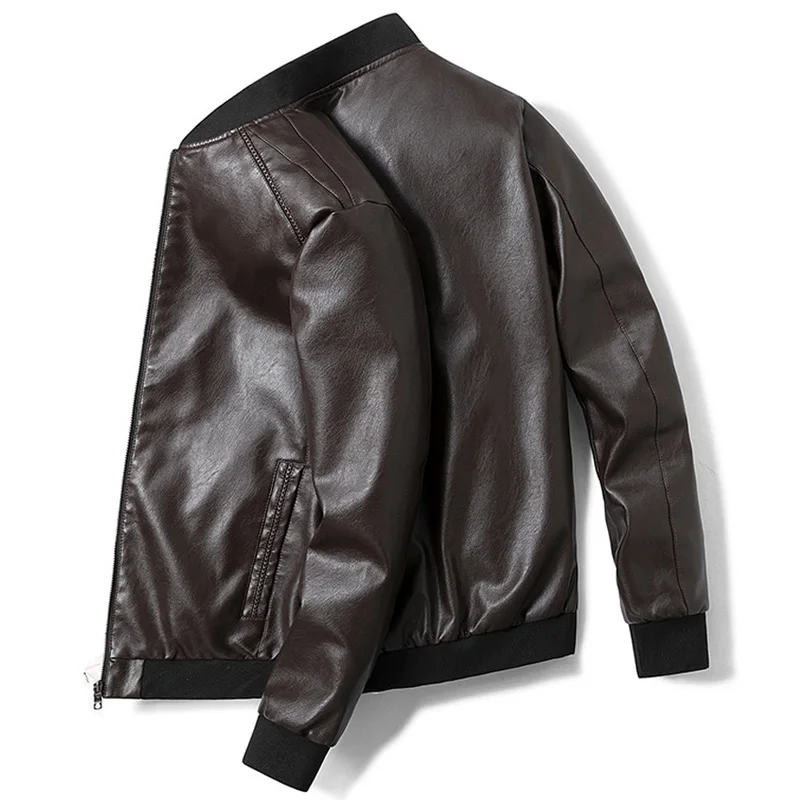Плюс Размер 7XL 8XL Куртка Из Искусственной Кожи Мужская Куртка-Бомбер Бейсбольная Куртка Байкер Пилот Университетский Колледж Топ Slim Fit Мотоциклетные Кожаные Пальто 0