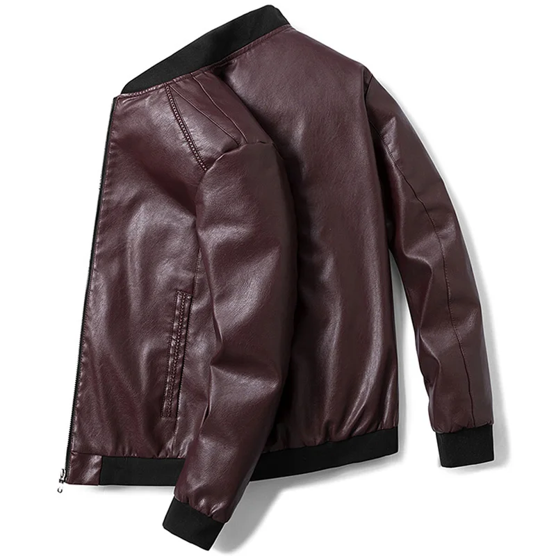Плюс Размер 7XL 8XL Куртка Из Искусственной Кожи Мужская Куртка-Бомбер Бейсбольная Куртка Байкер Пилот Университетский Колледж Топ Slim Fit Мотоциклетные Кожаные Пальто 2