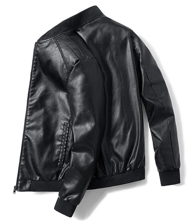 Плюс Размер 7XL 8XL Куртка Из Искусственной Кожи Мужская Куртка-Бомбер Бейсбольная Куртка Байкер Пилот Университетский Колледж Топ Slim Fit Мотоциклетные Кожаные Пальто 5