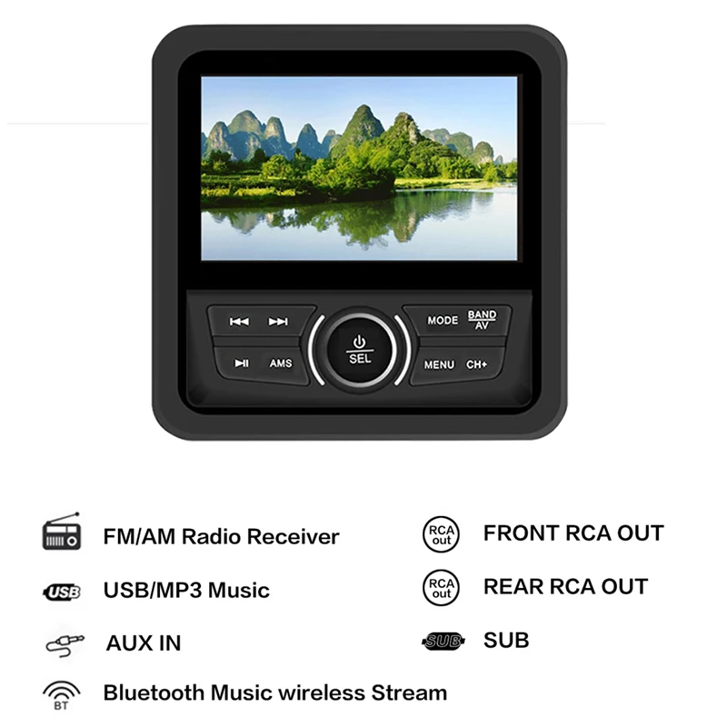 Морское стерео радио FM/AM USB для квадроцикла UTV, лодки, гольф-кара, грузовика, автомобиля, головного устройства, звуковой системы, совместимой с Bluetooth 1