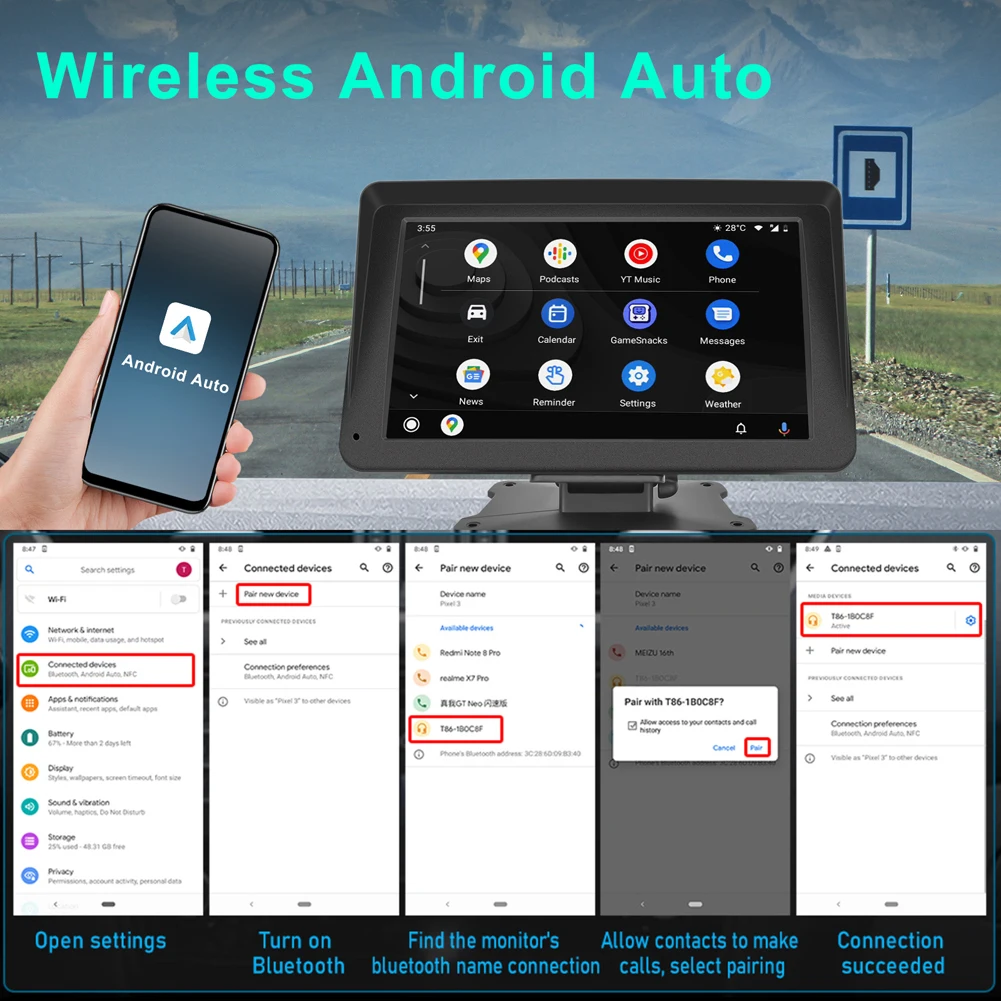 7-Дюймовый Автомобильный Радиоприемник HD 1024P Беспроводной Carplay Android Auto FM-Радио Сенсорный Экран MP5-Плеер Голосовое Управление FM-передатчиком Mirrorlink 2