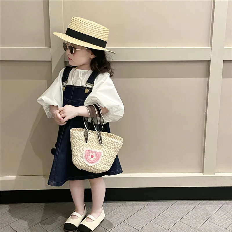 Летняя соломенная сумочка для маленьких девочек, милая цветочная сумка-тоут, детская сумка через плечо, сумки принцессы, Детская сумка в корейском стиле 1