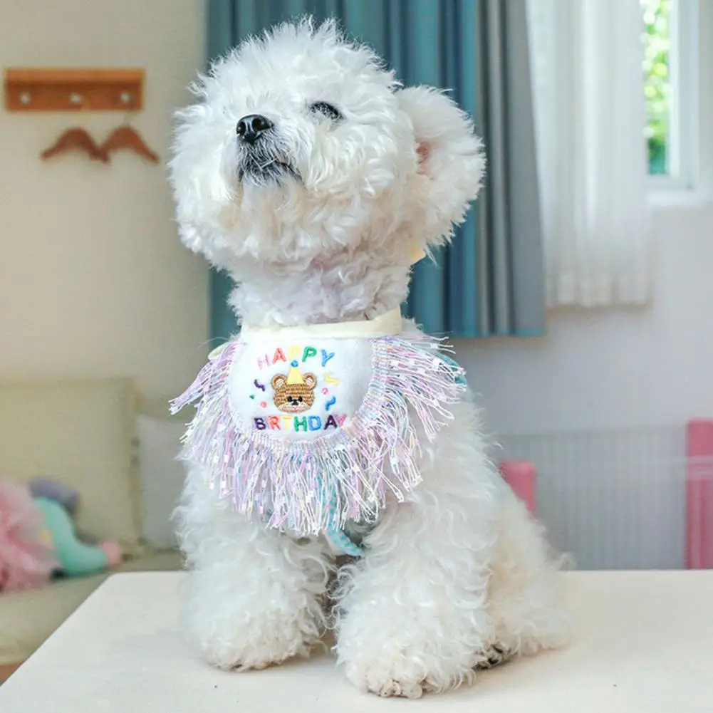 Интересный шейный платок для домашних животных, удобный внешний вид, дышащий, с красивой кисточкой, полосатый, для щенка, декоративный слюнявый нагрудник 3