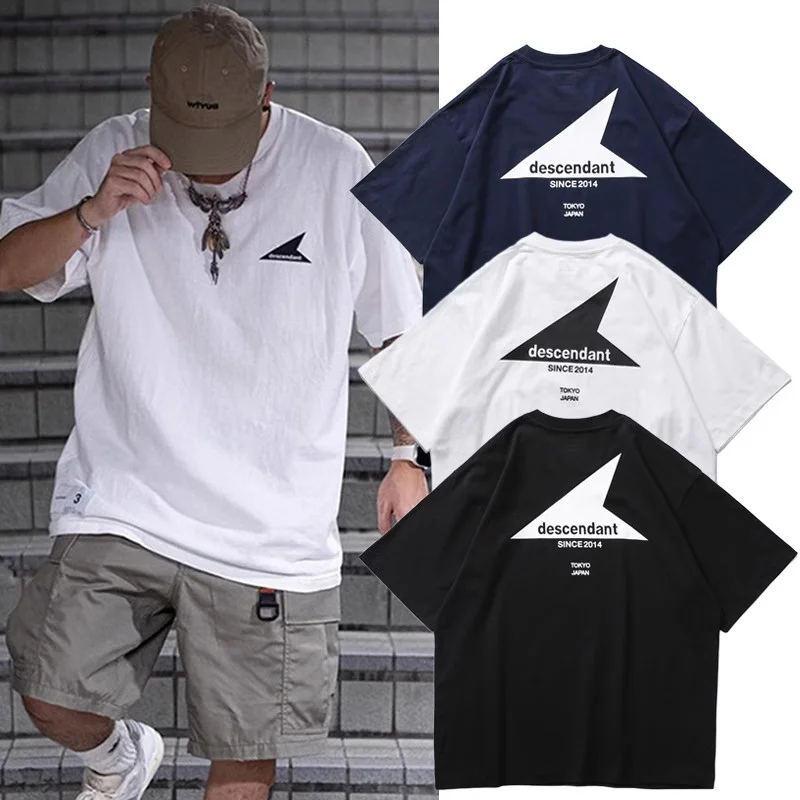 Японская уличная футболка DESCENDANT DCDT, ограниченная серия, свободная футболка с коротким рукавом и треугольным принтом для мужчин 0