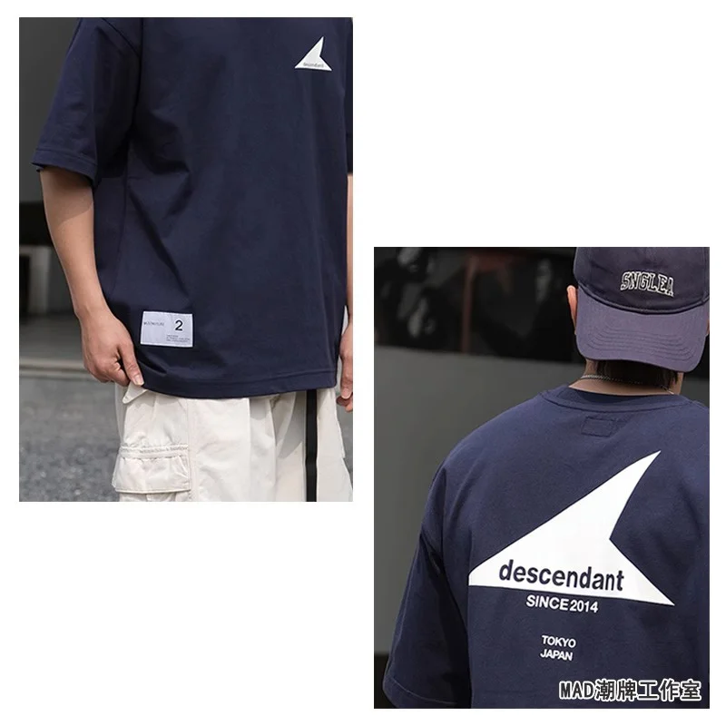 Японская уличная футболка DESCENDANT DCDT, ограниченная серия, свободная футболка с коротким рукавом и треугольным принтом для мужчин 3