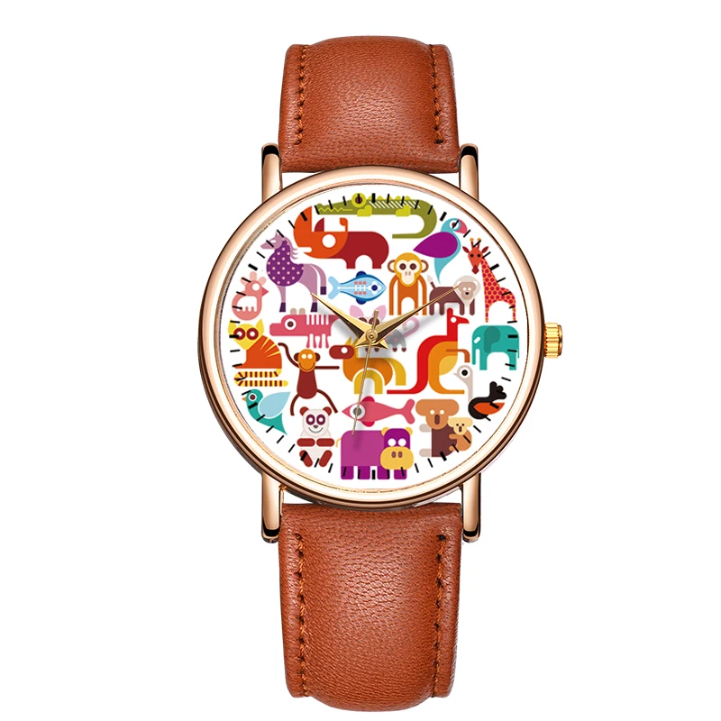 Модные женские кварцевые часы Color Animal Series, Элегантные наручные часы из водонепроницаемой кожи Dopamine Color 1