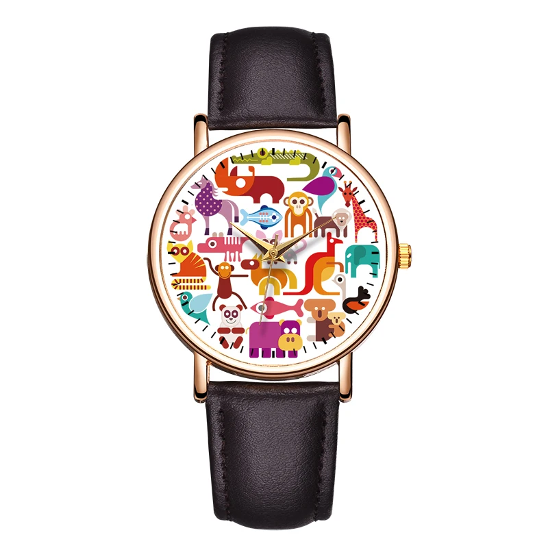 Модные женские кварцевые часы Color Animal Series, Элегантные наручные часы из водонепроницаемой кожи Dopamine Color 2