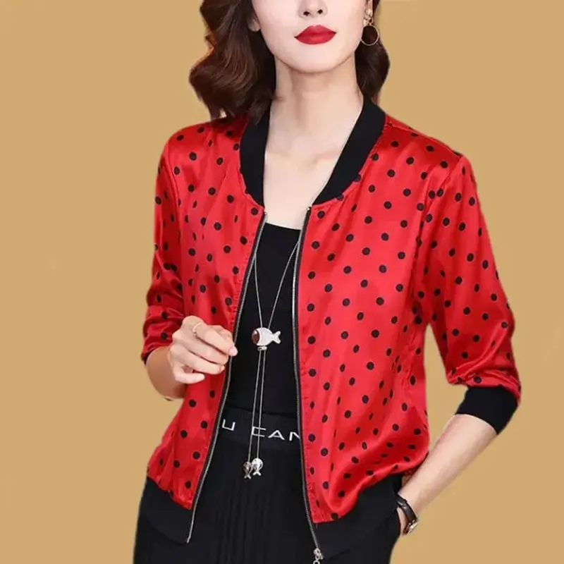 Негабаритная шифоновая куртка в горошек с длинным рукавом, женское летнее тонкое пальто, Бейсбольная форма для защиты от солнца, Корейский модный кардиган 1
