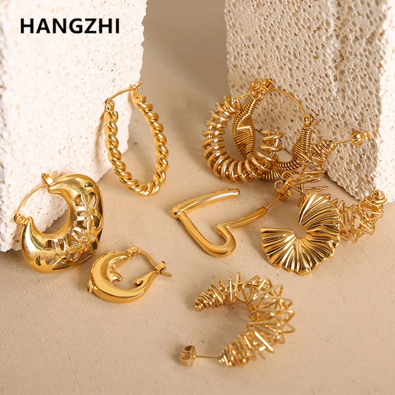 HangZhi Twist Screw Thread, Полые серьги-кольца, Асимметричный шарм, Модное французское сердце для женщин и девочек, винтажные украшения 2023, Новинка 0