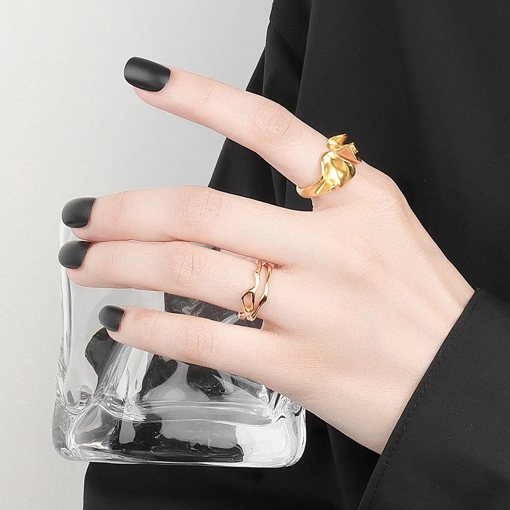 NBNB Серебристо-золотой цвет, Форма увядшего листа, Гипербола, Регулируемое кольцо Для женщин, женское открытое кольцо, украшения для вечеринок в стиле хип-хоп для девочек, украшения для пальцев 2