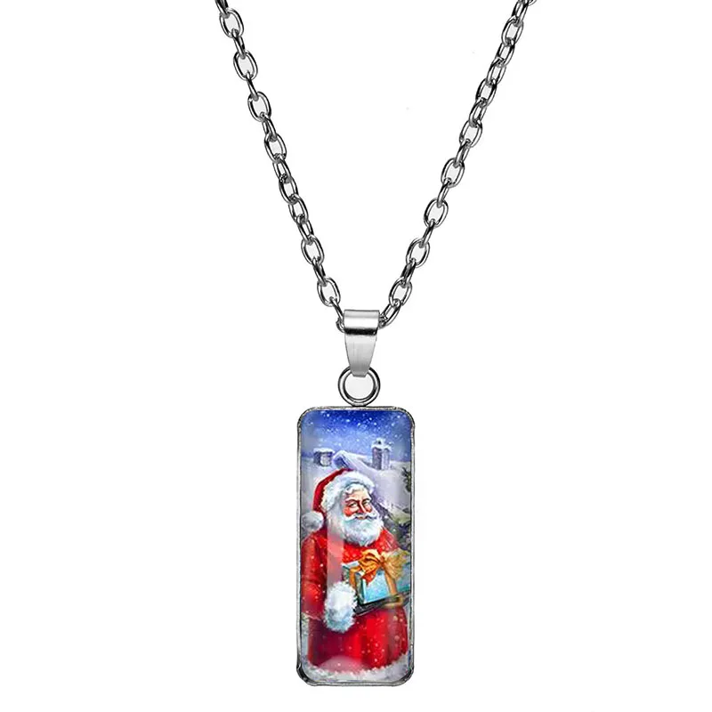 Рождественское ожерелье Санта-Клауса, Снеговик, Елка, Стеклянный Кабошон, Модные ювелирные коллекции 1