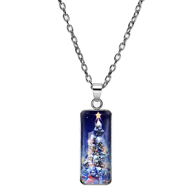 Рождественское ожерелье Санта-Клауса, Снеговик, Елка, Стеклянный Кабошон, Модные ювелирные коллекции 4