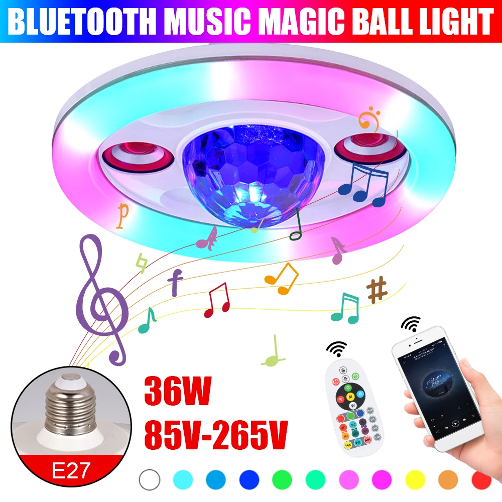 С двойными динамиками Bluetooth Музыкальный ночник Внутренний потолочный светильник с дистанционным управлением Умная лампа 36 Вт для дома Спальня LED E27 0