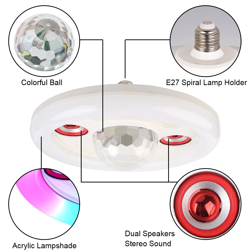 С двойными динамиками Bluetooth Музыкальный ночник Внутренний потолочный светильник с дистанционным управлением Умная лампа 36 Вт для дома Спальня LED E27 4