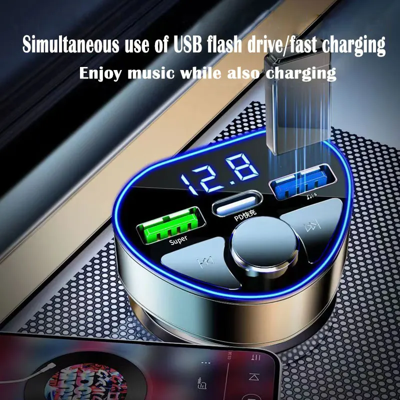USB-зарядное устройство мощностью 100 Вт, сверхбыстрая зарядка автомобильного телефона, Bluetooth-плеер, навигация, конвертер USB-дисков iPhone 14 13 Samsung Xiaomi Huawei 1