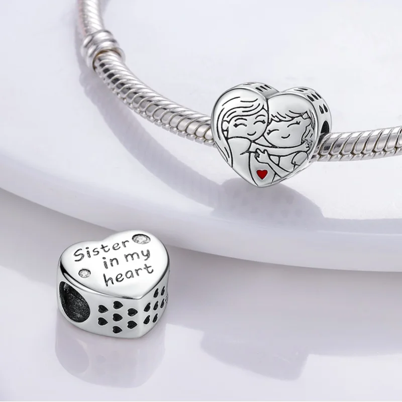 Fit Pandora 925 Оригинальный браслет S925 стерлингового серебра с розовым цирконом, бусина в виде сердца, шарм, сделай сам, ювелирные изделия для женщин, новинка в 5