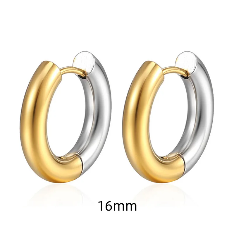 Металлические серьги-кольца с двухцветным соединением, Титановая сталь, позолоченные Женские серьги для женщин, подарок для вечеринки 2023 4