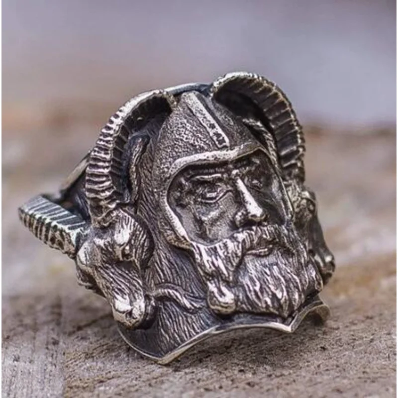 Мужское кольцо из сплава Viking Sheephead, винтажные кольца с символом Одина, мужские ювелирные изделия 0