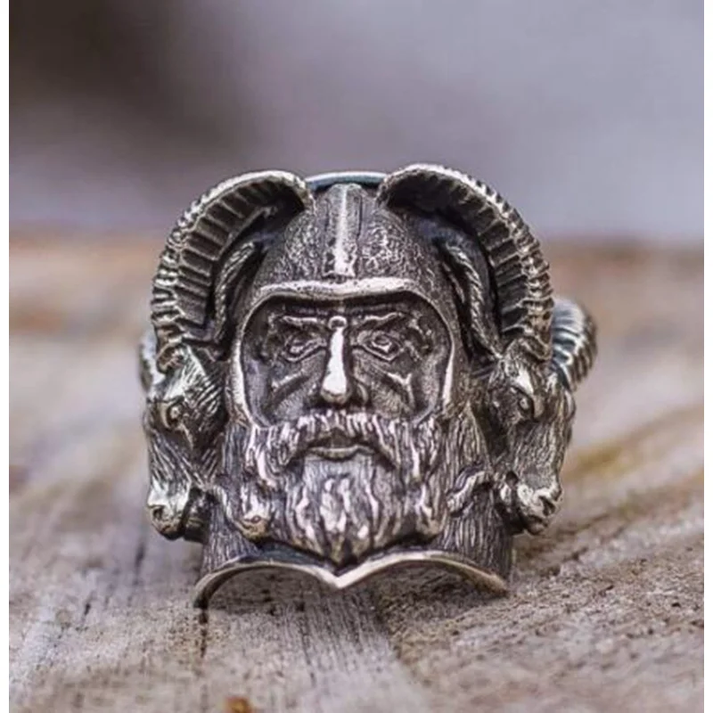 Мужское кольцо из сплава Viking Sheephead, винтажные кольца с символом Одина, мужские ювелирные изделия 1