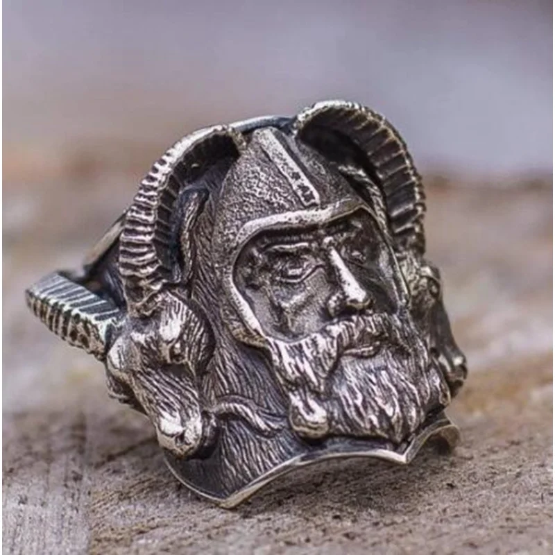 Мужское кольцо из сплава Viking Sheephead, винтажные кольца с символом Одина, мужские ювелирные изделия 2