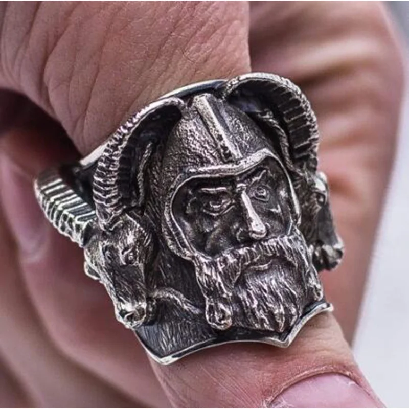 Мужское кольцо из сплава Viking Sheephead, винтажные кольца с символом Одина, мужские ювелирные изделия 4