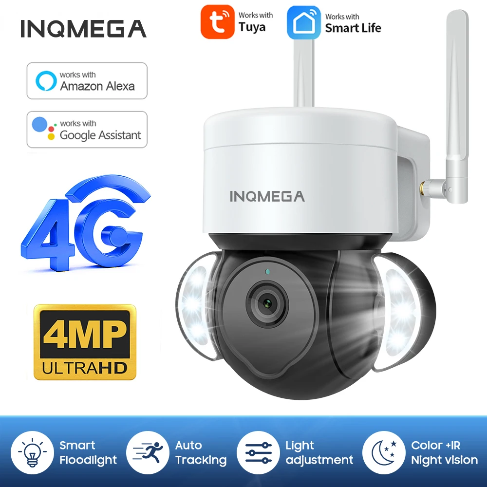 INQMEGA 4MP 2K Tuya Camera 4G SIM Система Наружного Наблюдения PTZ IP-Камера с Автоматическим Отслеживанием Скорости Купольного Видео Alexa Google Cam 0
