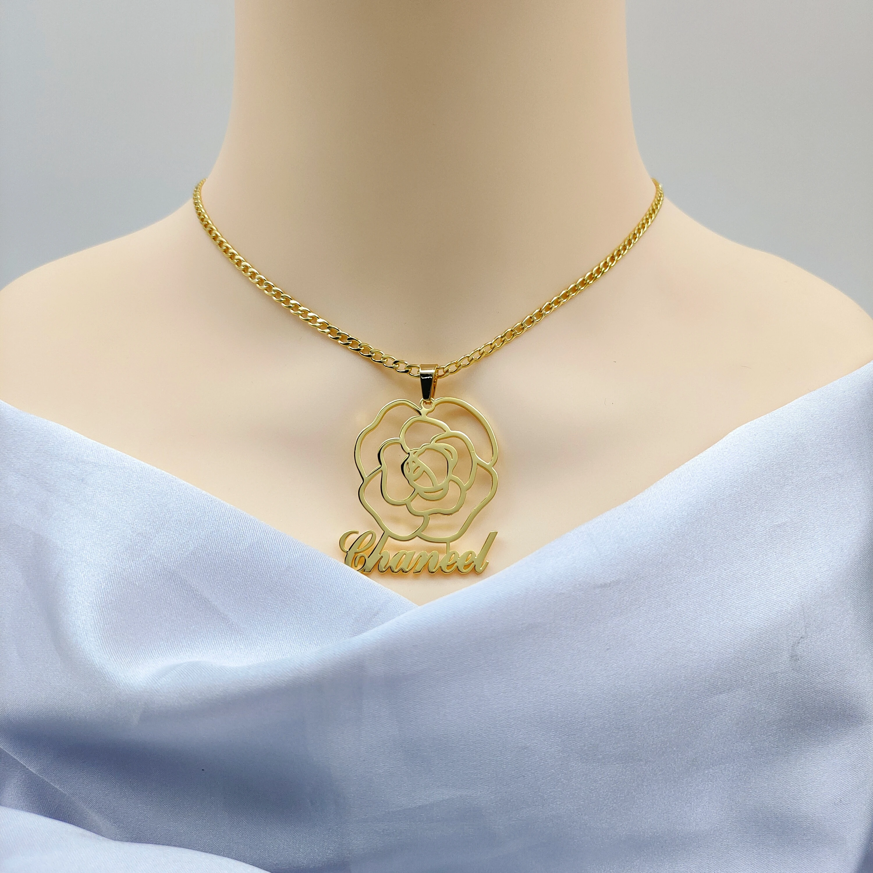 DOREMI Кубинская цепочка 3 мм, большая подвеска, ожерелье с названием цветка, Элегантная Ювелирная подарочная упаковка, ювелирные изделия с индивидуальным названием, подарок для женщин, ожерелье 1