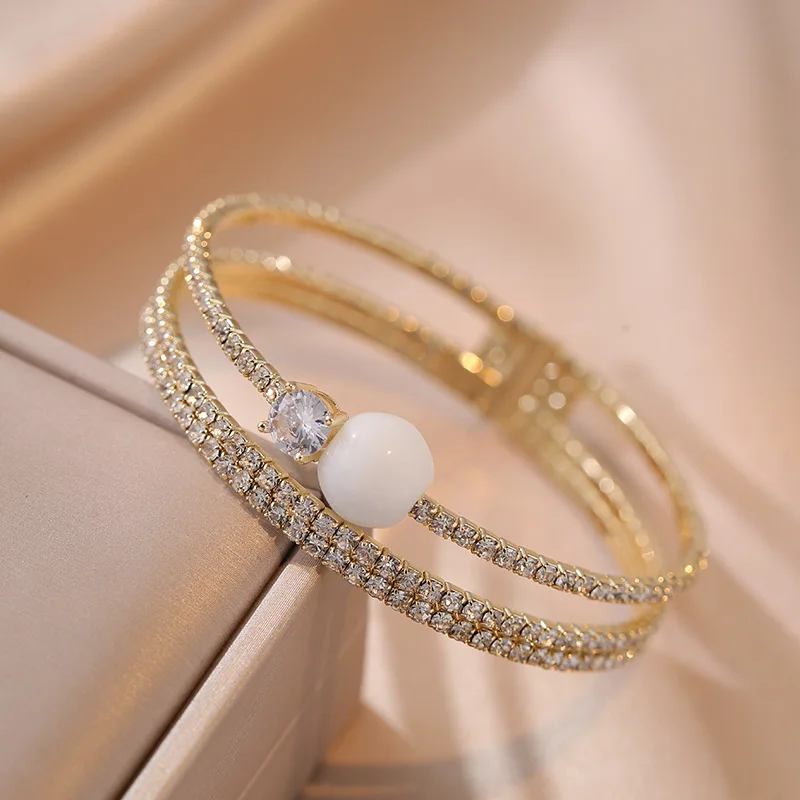 Роскошный браслет из белого хрусталя и циркона в стиле OL, браслеты для женщин, многорядный свадебный браслет золотого цвета, ювелирные изделия для помолвки 1