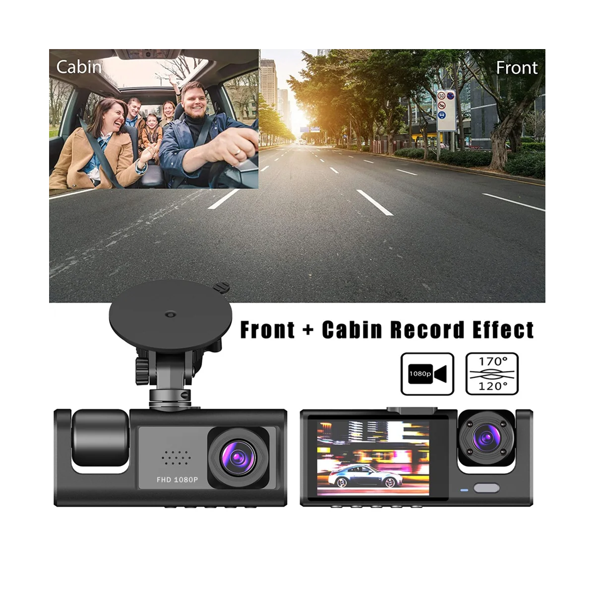 Автомобильный видеорегистратор с 3 объективами камеры, 3-канальный видеорегистратор HD 1080P, внутренняя видеорегистраторная камера спереди и сзади, видеорегистратор ночного видения 2