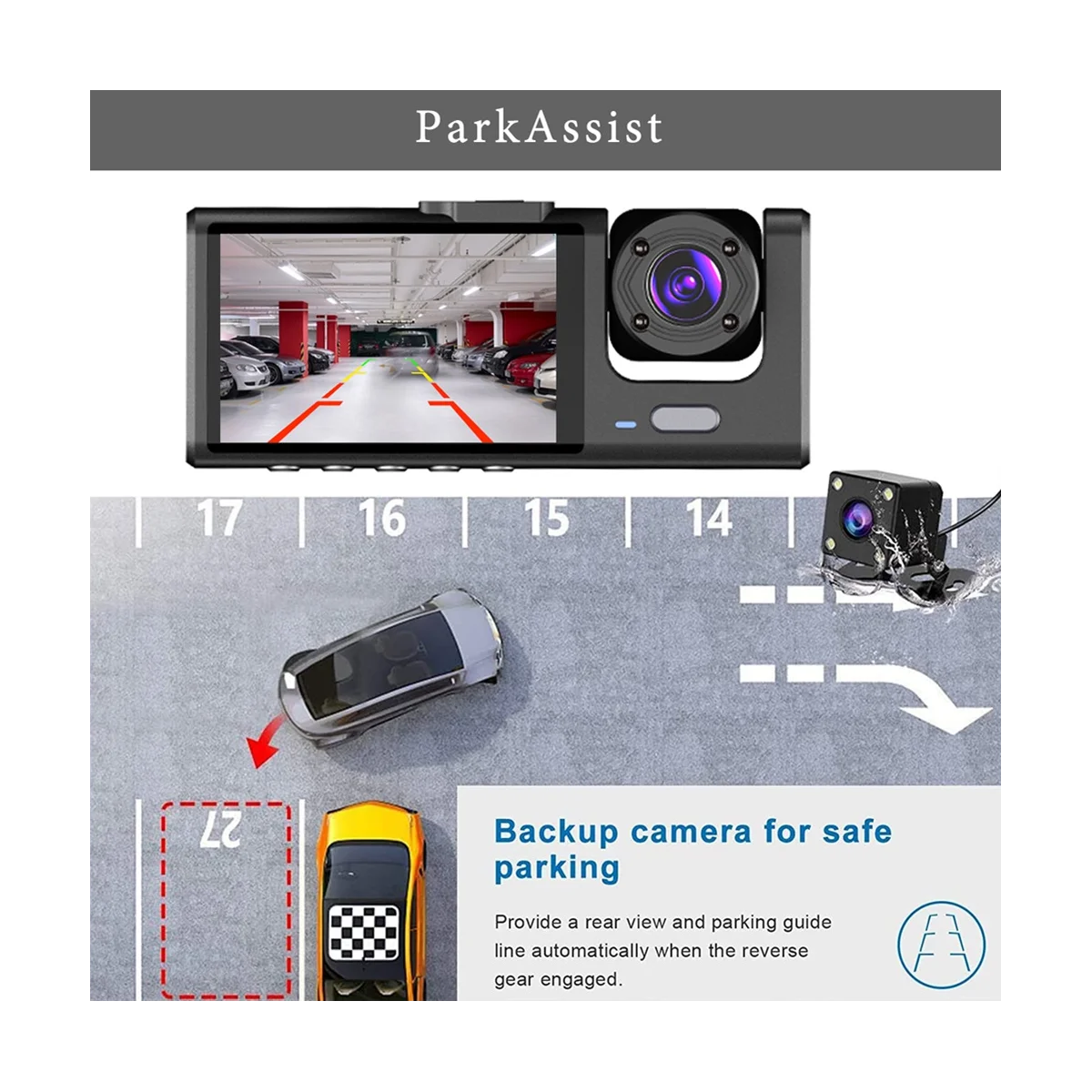 Автомобильный видеорегистратор с 3 объективами камеры, 3-канальный видеорегистратор HD 1080P, внутренняя видеорегистраторная камера спереди и сзади, видеорегистратор ночного видения 3