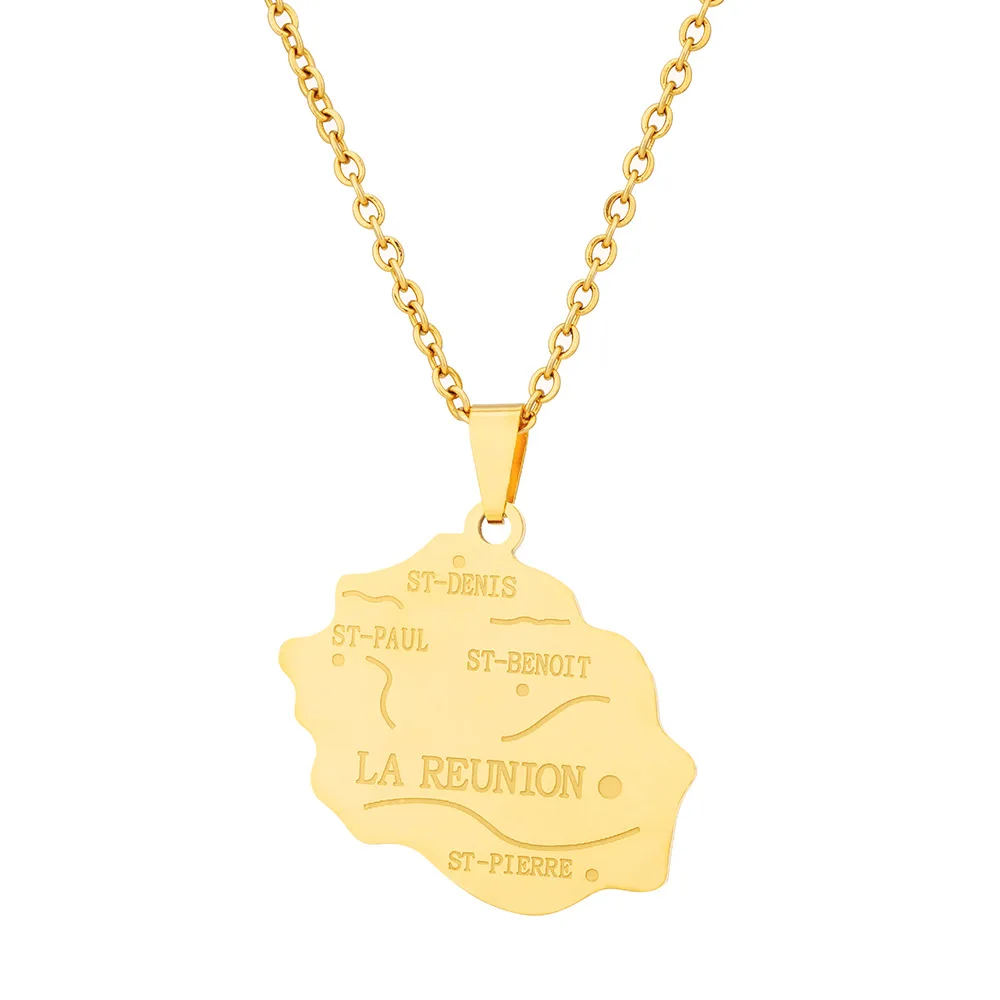 Мода Франция Карта острова Реюньон, Город, ожерелье с подвеской для женщин, мужчин, Ожерелье из нержавеющей стали золотистого, серебряного цвета, ювелирный подарок 4