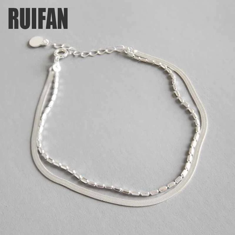 Двухслойные Змеиные цепочки Ruifan из настоящего серебра 925 пробы, Ножные браслеты для женщин, Женские ювелирные аксессуары YBR059 0