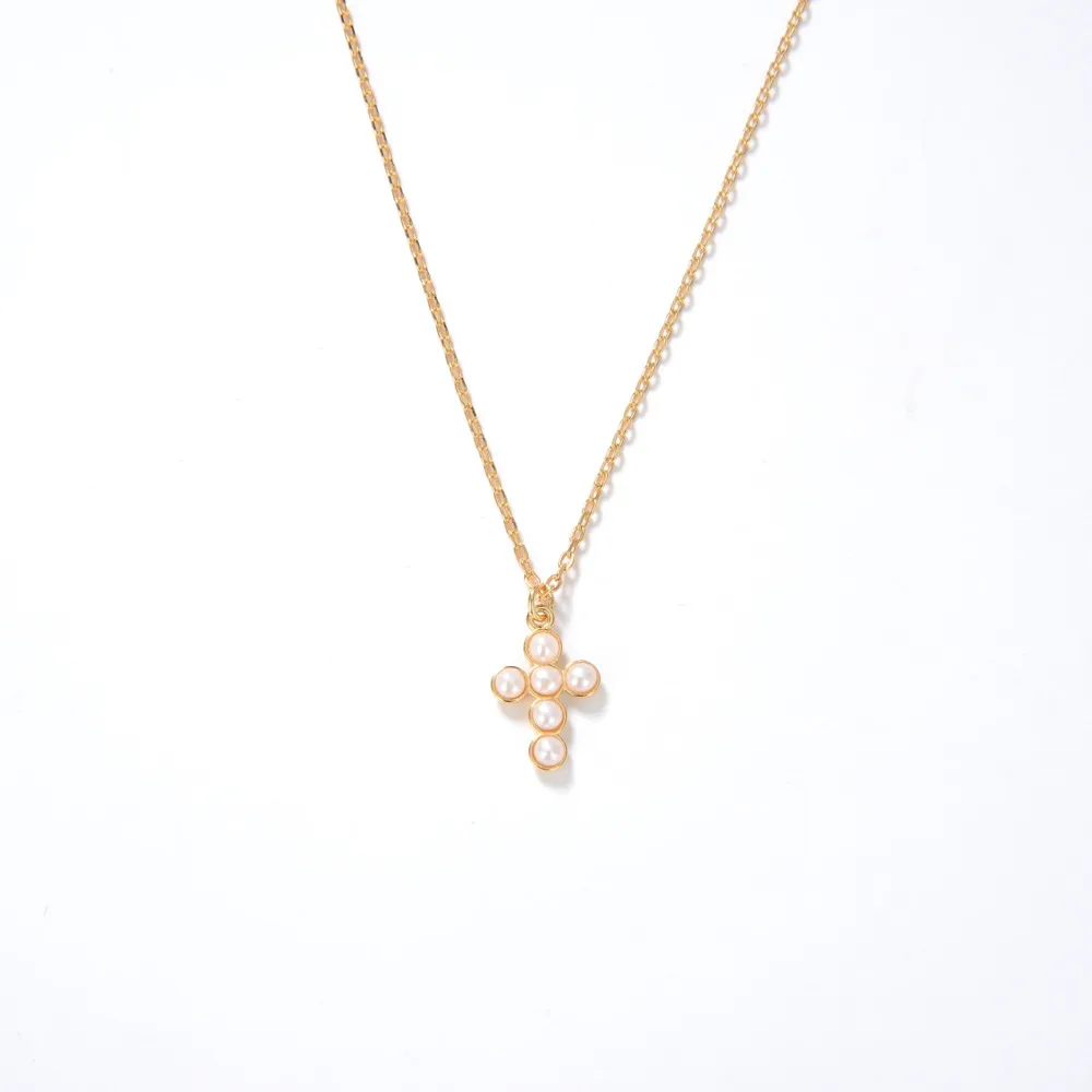 Aneis Bagues, Серебро 925 пробы, 18-Каратный Позолоченный набор, Ожерелье с крестом из пресноводного жемчуга Для женщин, Ювелирное ожерелье 1